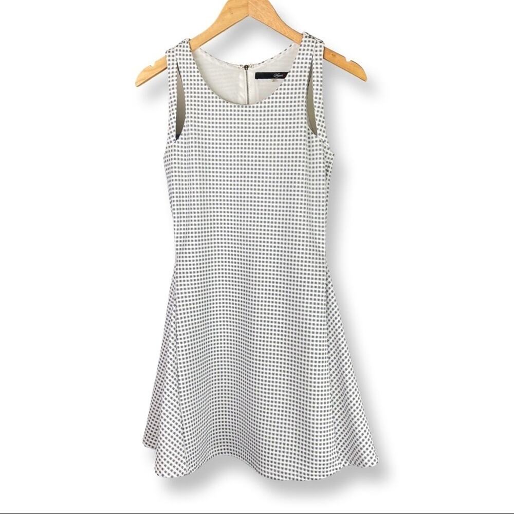 Sleeveless Skater Mini Dress Textured Check Print Blue White Spring Summer Small